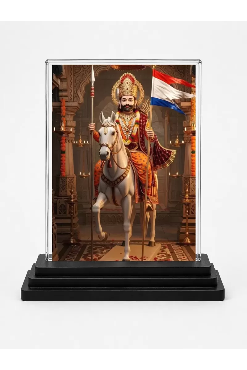 Maharaja Surajpal Singh Acrylic Car Dashboard Showpiece | Double-Sided Maharaja Surajpal Singh Photo Stand | 3 X 4 Inch Photo | Transparent Acrylic Frame With Black Base | Car Dashboard, Office & Table Decor (F72016)