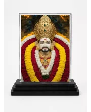 Khatu Shyam Acrylic Car Dashboard Showpiece | Double-Sided Khatu Shyam Photo Stand | 3 X 4 Inch Photo | Transparent Acrylic Frame With Black Base | Car Dashboard, Office & Table Decor (F72018)