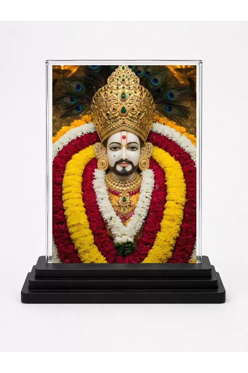 Khatu Shyam Acrylic Car Dashboard Showpiece | Double-Sided Khatu Shyam Photo Stand | 3 X 4 Inch Photo | Transparent Acrylic Frame With Black Base | Car Dashboard, Office & Table Decor (F72018)