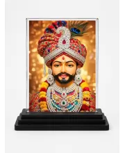 Krishna Acrylic Car Dashboard Showpiece | Double-Sided Krishna Photo Stand | 3 X 4 Inch Photo | Transparent Acrylic Frame With Black Base | Car Dashboard, Office & Table Decor (F72019)