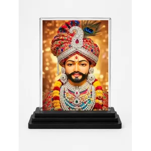 Krishna Acrylic Car Dashboard Showpiece | Double-Sided Krishna Photo Stand | 3 X 4 Inch Photo | Transparent Acrylic Frame With Black Base | Car Dashboard, Office & Table Decor (F72019)