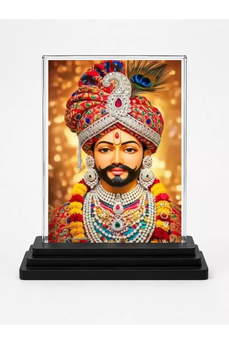 Krishna Acrylic Car Dashboard Showpiece | Double-Sided Krishna Photo Stand | 3 X 4 Inch Photo | Transparent Acrylic Frame With Black Base | Car Dashboard, Office & Table Decor (F72019)