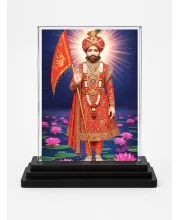 Lord Krishna Acrylic Car Dashboard Showpiece | Double-Sided Lord Krishna Photo Stand | 3 X 4 Inch Photo | Transparent Acrylic Frame With Black Base | Car Dashboard, Office & Table Decor (F72020)
