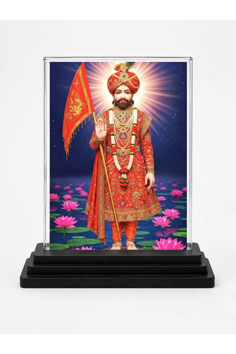 Lord Krishna Acrylic Car Dashboard Showpiece | Double-Sided Lord Krishna Photo Stand | 3 X 4 Inch Photo | Transparent Acrylic Frame With Black Base | Car Dashboard, Office & Table Decor (F72020)