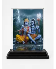 Krishna And Shiva Acrylic Car Dashboard Showpiece | Double-Sided Krishna And Shiva Photo Stand | 3 X 4 Inch Photo | Transparent Acrylic Frame With Black Base | Car Dashboard, Office & Table Decor (F72023)