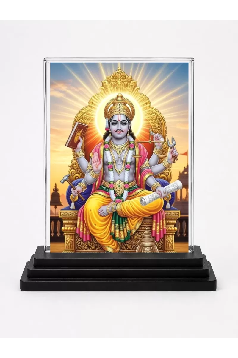 Vishnu Acrylic Car Dashboard Showpiece | Double-Sided Vishnu Photo Stand | 3 X 4 Inch Photo | Transparent Acrylic Frame With Black Base | Car Dashboard, Office & Table Decor (F72026)