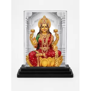 Lakshmi Acrylic Car Dashboard Showpiece | Double-Sided Lakshmi Photo Stand | 3 X 4 Inch Photo | Transparent Acrylic Frame With Black Base | Car Dashboard, Office & Table Decor (F72028)