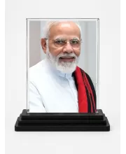 Narendra Modi Acrylic Car Dashboard Showpiece | Double-Sided Narendra Modi Photo Stand | 3 X 4 Inch Photo | Transparent Acrylic Frame With Black Base | Car Dashboard, Office & Table Decor (F72031)