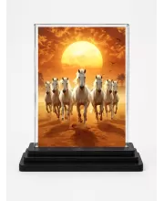 Running Horse Acrylic Car Dashboard Showpiece | Double-Sided Running Horse Photo Stand | 3 X 4 Inch Photo | Transparent Acrylic Frame With Black Base | Car Dashboard, Office & Table Decor (F72032)
