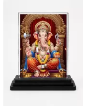 Ganesha Acrylic Car Dashboard Showpiece | Double-Sided Ganesha Photo Stand | 3 X 4 Inch Photo | Transparent Acrylic Frame With Black Base | Car Dashboard, Office & Table Decor (F72033)