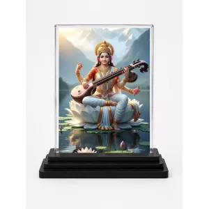 Saraswati Acrylic Car Dashboard Showpiece | Double-Sided Saraswati Photo Stand | 3 X 4 Inch Photo | Transparent Acrylic Frame With Black Base | Car Dashboard, Office & Table Decor (F72035) Saraswati Acrylic Car Dashboard Showpiece | Double-Sided Saraswati Photo Stand | 3 X 4 Inch Photo | Transparent Acrylic Frame With Black Base | Car Dashboard, Office & Table Decor (F72035)