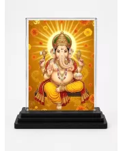 Ganesha Acrylic Car Dashboard Showpiece | Double-Sided Ganesha Photo Stand | 3 X 4 Inch Photo | Transparent Acrylic Frame With Black Base | Car Dashboard, Office & Table Decor (F72036)