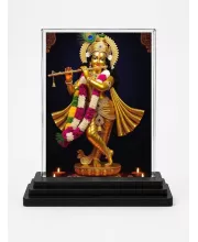 Lord Krishna Acrylic Car Dashboard Showpiece | Double-Sided Lord Krishna Photo Stand | 3 X 4 Inch Photo | Transparent Acrylic Frame With Black Base | Car Dashboard, Office & Table Decor (F72037)