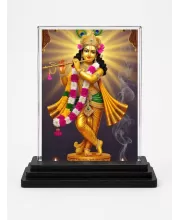 Krishna Acrylic Car Dashboard Showpiece | Double-Sided Krishna Photo Stand | 3 X 4 Inch Photo | Transparent Acrylic Frame With Black Base | Car Dashboard, Office & Table Decor (F72038)