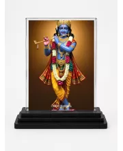 Krishna Acrylic Car Dashboard Showpiece | Double-Sided Krishna Photo Stand | 3 X 4 Inch Photo | Transparent Acrylic Frame With Black Base | Car Dashboard, Office & Table Decor (F72039)