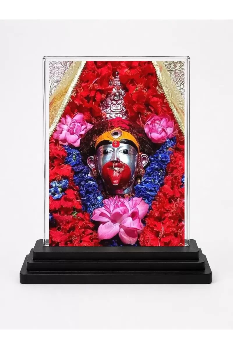 Goddess Kali Acrylic Car Dashboard Showpiece | Double-Sided Goddess Kali Photo Stand | 3 X 4 Inch Photo | Transparent Acrylic Frame With Black Base | Car Dashboard, Office & Table Decor (F72043)