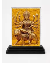 Goddess Durga Acrylic Car Dashboard Showpiece | Double-Sided Goddess Durga Photo Stand | 3 X 4 Inch Photo | Transparent Acrylic Frame With Black Base | Car Dashboard, Office & Table Decor (F72044)
