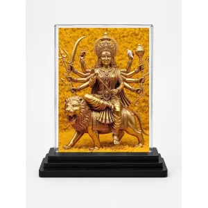 Goddess Durga Acrylic Car Dashboard Showpiece | Double-Sided Goddess Durga Photo Stand | 3 X 4 Inch Photo | Transparent Acrylic Frame With Black Base | Car Dashboard, Office & Table Decor (F72044)