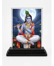 Shree Krishna Acrylic Car Dashboard Showpiece | Double-Sided Shree Krishna Photo Stand | 3 X 4 Inch Photo | Transparent Acrylic Frame With Black Base | Car Dashboard, Office & Table Decor (F72045)