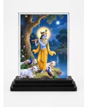 Shree Krishna Acrylic Car Dashboard Showpiece | Double-Sided Shree Krishna Photo Stand | 3 X 4 Inch Photo | Transparent Acrylic Frame With Black Base | Car Dashboard, Office & Table Decor (F72046)