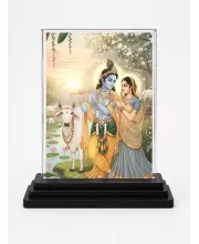 Shree Krishna Acrylic Car Dashboard Showpiece | Double-Sided Shree Krishna Photo Stand | 3 X 4 Inch Photo | Transparent Acrylic Frame With Black Base | Car Dashboard, Office & Table Decor (F72047)
