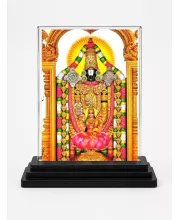 Tirupati Balaji Acrylic Car Dashboard Showpiece | Double-Sided Tirupati Balaji Photo Stand | 3 X 4 Inch Photo | Transparent Acrylic Frame With Black Base | Car Dashboard, Office & Table Decor (F72049)