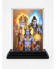 Lord Brahma Lord Vishnu Lord Shiva Acrylic Car Dashboard Showpiece | Double-Sided Lord Brahma Lord Vishnu Lord Shiva Photo Stand | 3 X 4 Inch Photo | Transparent Acrylic Frame With Black Base | Car Dashboard, Office & Table Decor (F72051)