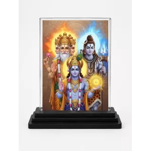 Lord Brahma Lord Vishnu Lord Shiva Acrylic Car Dashboard Showpiece | Double-Sided Lord Brahma Lord Vishnu Lord Shiva Photo Stand | 3 X 4 Inch Photo | Transparent Acrylic Frame With Black Base | Car Dashboard, Office & Table Decor (F72051) Lord Brahma Lord Vishnu Lord Shiva Acrylic Car Dashboard Showpiece | Double-Sided Lord Brahma Lord Vishnu Lord Shiva Photo Stand | 3 X 4 Inch Photo | Transparent Acrylic Frame With Black Base | Car Dashboard, Office & Table Decor (F72051)
