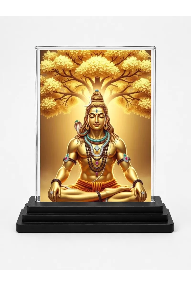 Lord Shiva Acrylic Car Dashboard Showpiece | Double-Sided Lord Shiva Photo Stand | 3 X 4 Inch Photo | Transparent Acrylic Frame With Black Base | Car Dashboard, Office & Table Decor (F72053)