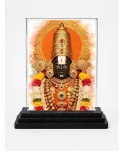 Tirupati Balaji Acrylic Car Dashboard Showpiece | Double-Sided Tirupati Balaji Photo Stand | 3 X 4 Inch Photo | Transparent Acrylic Frame With Black Base | Car Dashboard, Office & Table Decor (F72055)