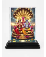 Lord Ganesha And Lord Vishnu Acrylic Car Dashboard Showpiece | Double-Sided Lord Ganesha And Lord Vishnu Photo Stand | 3 X 4 Inch Photo | Transparent Acrylic Frame With Black Base | Car Dashboard, Office & Table Decor (F72057)