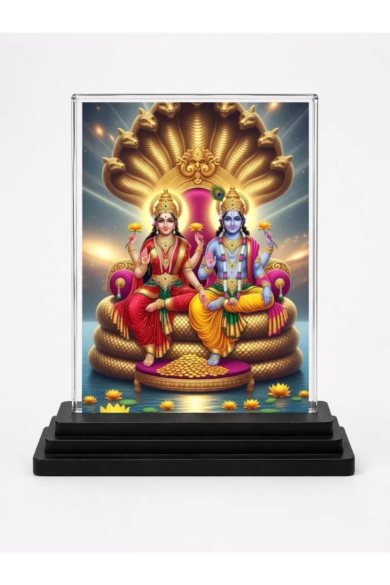 Lord Ganesha And Lord Vishnu Acrylic Car Dashboard Showpiece | Double-Sided Lord Ganesha And Lord Vishnu Photo Stand | 3 X 4 Inch Photo | Transparent Acrylic Frame With Black Base | Car Dashboard, Office & Table Decor (F72057)