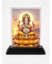 Lord Ganesha Acrylic Car Dashboard Showpiece | Double-Sided Lord Ganesha Photo Stand | 3 X 4 Inch Photo | Transparent Acrylic Frame With Black Base | Car Dashboard, Office & Table Decor (F72058)