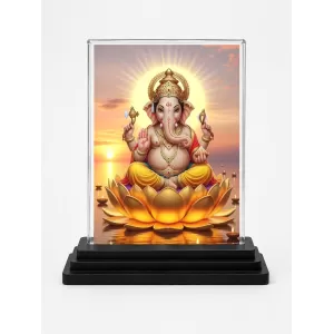Lord Ganesha Acrylic Car Dashboard Showpiece | Double-Sided Lord Ganesha Photo Stand | 3 X 4 Inch Photo | Transparent Acrylic Frame With Black Base | Car Dashboard, Office & Table Decor (F72058)