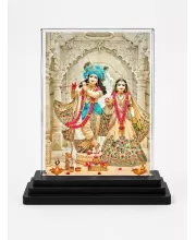 Shree Krishna And Shree Radha Acrylic Car Dashboard Showpiece | Double-Sided Shree Krishna And Shree Radha Photo Stand | 3 X 4 Inch Photo | Transparent Acrylic Frame With Black Base | Car Dashboard, Office & Table Decor (F72062)