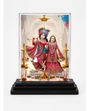 Radha Shree Krishna Acrylic Car Dashboard Showpiece | Double-Sided Radha Shree Krishna Photo Stand | 3 X 4 Inch Photo | Transparent Acrylic Frame With Black Base | Car Dashboard, Office & Table Decor (F72063)