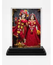 Shree Krishna And Shree Radha Acrylic Car Dashboard Showpiece | Double-Sided Shree Krishna And Shree Radha Photo Stand | 3 X 4 Inch Photo | Transparent Acrylic Frame With Black Base | Car Dashboard, Office & Table Decor (F72065)