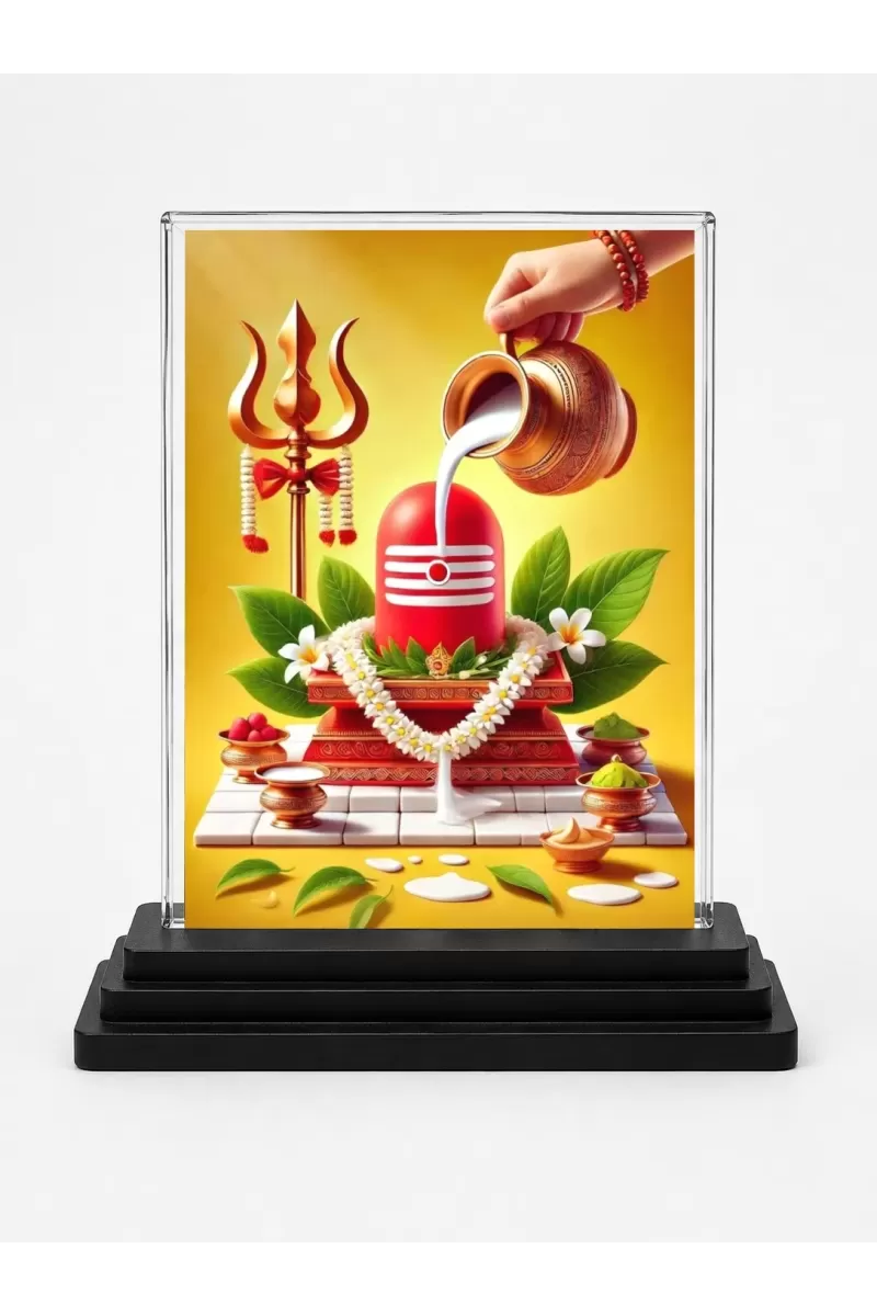 Lord Shiva Acrylic Car Dashboard Showpiece | Double-Sided Lord Shiva Photo Stand | 3 X 4 Inch Photo | Transparent Acrylic Frame With Black Base | Car Dashboard, Office & Table Decor (F72072)