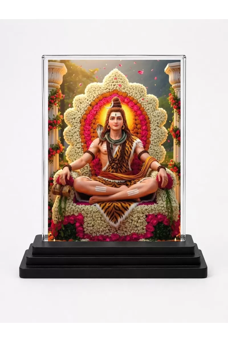 Lord Shiva Acrylic Car Dashboard Showpiece | Double-Sided Lord Shiva Photo Stand | 3 X 4 Inch Photo | Transparent Acrylic Frame With Black Base | Car Dashboard, Office & Table Decor (F72073)