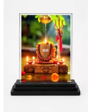Shiv Linga Acrylic Car Dashboard Showpiece | Double-Sided Shiv Linga Photo Stand | 3 X 4 Inch Photo | Transparent Acrylic Frame With Black Base | Car Dashboard, Office & Table Decor (F72075)