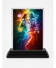 Lord Lord Brahma, Lord Vishnu, And Lord Shiva Acrylic Car Dashboard Showpiece | Double-Sided Lord Lord Brahma, Lord Vishnu, And Lord Shiva Photo Stand | 3 X 4 Inch Photo | Transparent Acrylic Frame With Black Base | Car Dashboard, Office & Table 