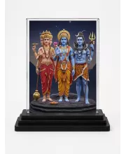 Lord Lord Brahma, Lord Vishnu, Lord Shiva Acrylic Car Dashboard Showpiece | Double-Sided Lord Lord Brahma, Lord Vishnu, Lord Shiva Photo Stand | 3 X 4 Inch Photo | Transparent Acrylic Frame With Black Base | Car Dashboard, Office & Table Decor (F