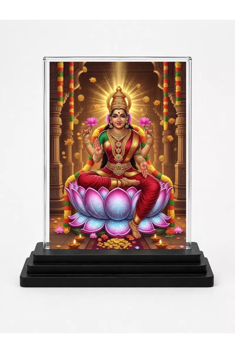 Lord Ganesha Acrylic Car Dashboard Showpiece | Double-Sided Lord Ganesha Photo Stand | 3 X 4 Inch Photo | Transparent Acrylic Frame With Black Base | Car Dashboard, Office & Table Decor (F72079)