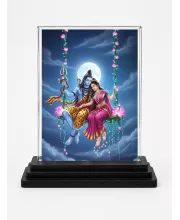 Lord Shiva Acrylic Car Dashboard Showpiece | Double-Sided Lord Shiva Photo Stand | 3 X 4 Inch Photo | Transparent Acrylic Frame With Black Base | Car Dashboard, Office & Table Decor (F72081)