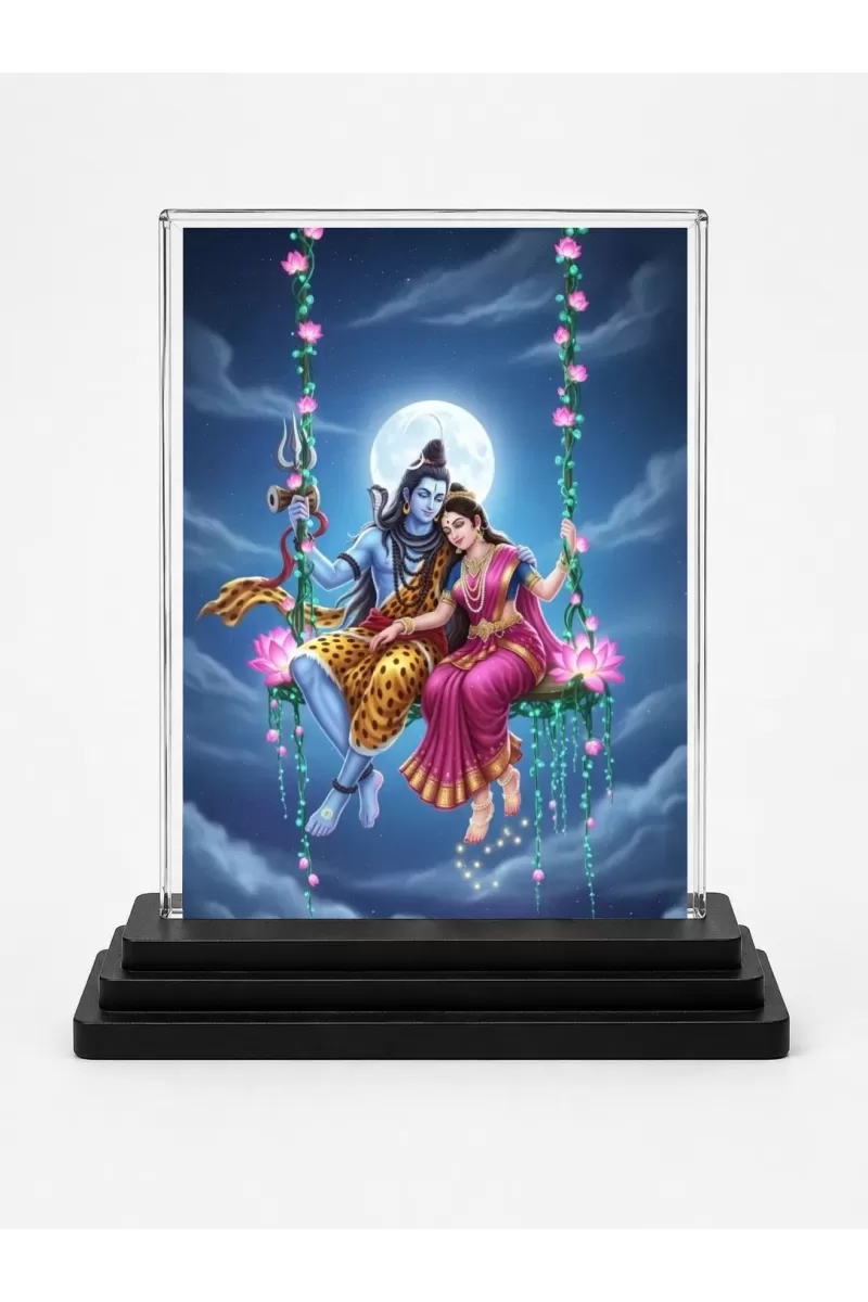 Lord Shiva Acrylic Car Dashboard Showpiece | Double-Sided Lord Shiva Photo Stand | 3 X 4 Inch Photo | Transparent Acrylic Frame With Black Base | Car Dashboard, Office & Table Decor (F72081)