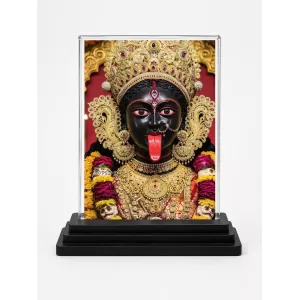Goddess Kali Acrylic Car Dashboard Showpiece | Double-Sided Goddess Kali Photo Stand | 3 X 4 Inch Photo | Transparent Acrylic Frame With Black Base | Car Dashboard, Office & Table Decor (F72083)