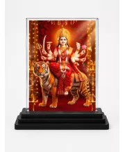 Goddess Durga Acrylic Car Dashboard Showpiece | Double-Sided Goddess Durga Photo Stand | 3 X 4 Inch Photo | Transparent Acrylic Frame With Black Base | Car Dashboard, Office & Table Decor (F72085)