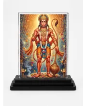 Hanuman Acrylic Car Dashboard Showpiece | Double-Sided Hanuman Photo Stand | 3 X 4 Inch Photo | Transparent Acrylic Frame With Black Base | Car Dashboard, Office & Table Decor (F72087)