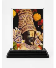 Lord Krishna Acrylic Car Dashboard Showpiece | Double-Sided Lord Krishna Photo Stand | 3 X 4 Inch Photo | Transparent Acrylic Frame With Black Base | Car Dashboard, Office & Table Decor (F72088)
