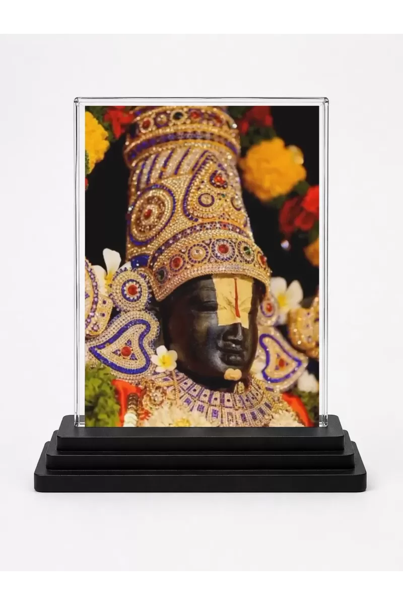 Lord Krishna Acrylic Car Dashboard Showpiece | Double-Sided Lord Krishna Photo Stand | 3 X 4 Inch Photo | Transparent Acrylic Frame With Black Base | Car Dashboard, Office & Table Decor (F72088)